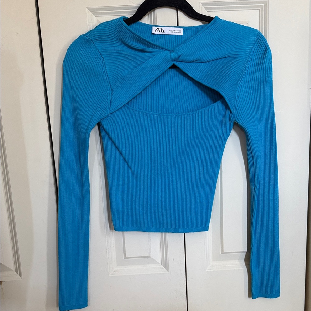 Zara Turquoise Twist Front Long Sleeve Top